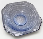 Blue Federal Depression Glass Soup Bowl Madrid Pattern Square Vintage Lovely