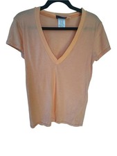 Vtg Y2K Realitee Clothing Co Peach Deep V-Neck Tee Shirt Women’s M Made In USA