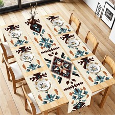Ethnic Geometric Table Runner Placemats Set Of 6 Folk Pattern Linen Decor