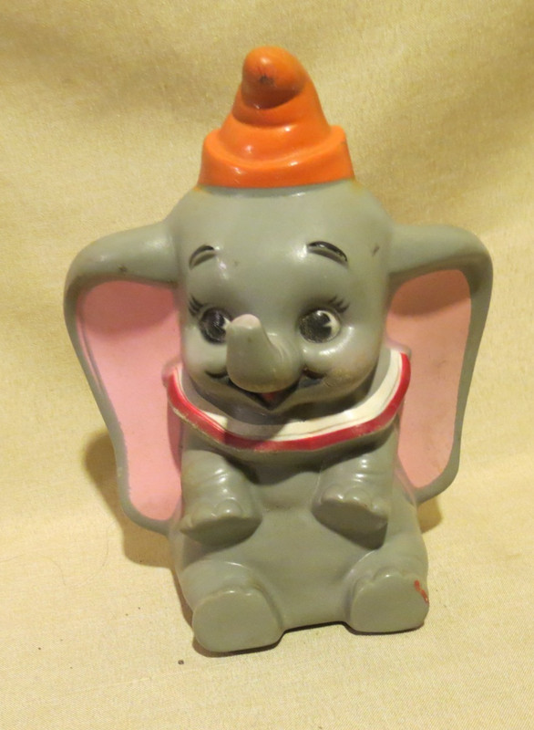 Vtg 1972 Walt Disney 8" Dumbo Flying Elephant Piggy Bank Play Pal Plastics Plug