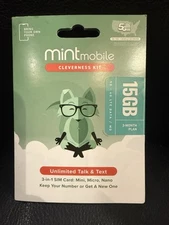 Mint Mobile Sim Card 3 Month Plan 15 GB Unlimited Talk & Text Cleverness Kit New