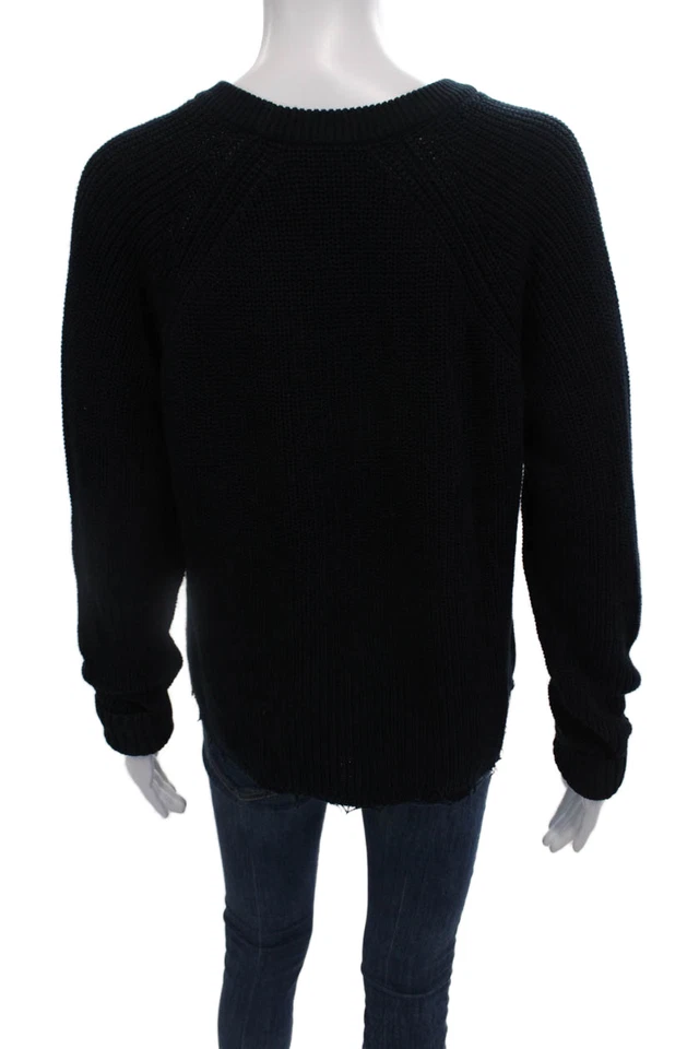 Suéter de punto de algodón envejecido negro talla L de algodón de cachemir de otoño para mujer Foto 3 de 4