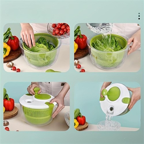 Salatschleuder Salat Waschmaschine Trockner Abtropffläche Sieb Küchenwerkzeug Grün - Bild 2 von 7