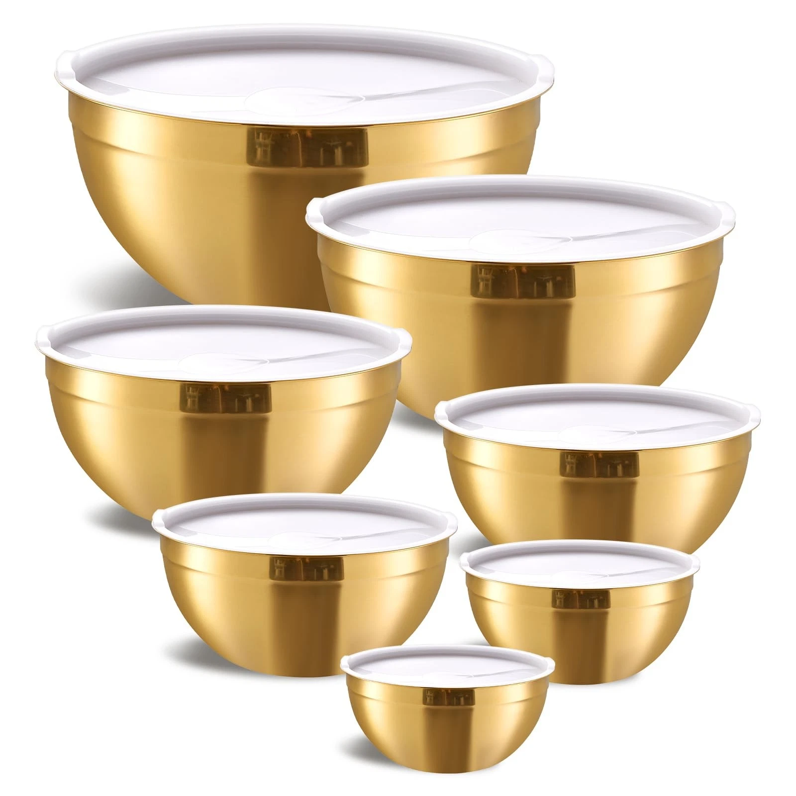 Moxinox Gold Mixing Bowls with Airtight Lids, Stainless Steel 7 Pieces,