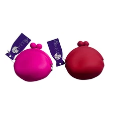 2 Eminags Silicone Coin Purse Pouch Kiss Clasp Holder Small Bag Pink Red Set