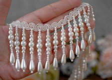 Ivory Tassel Drop Pearl Tubes Fringe Trim Pearl Bead Trim Costume Craft Ribbon