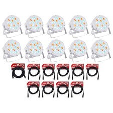  10 Rockville RockPAR50 WHT LED RGB Par Can DJ/Club DMX Wash Lights Cables
