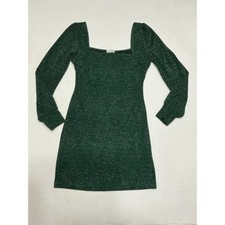 Xtraordinary Womens M Green Metallic Glitter Puff Sleeve Mini Dress Holiday