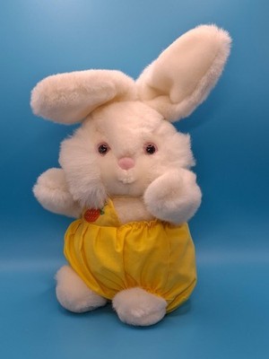 8'' Vintage Yangjee Plush Bunny Rabbit - Cream Fur, Yellow Carrot Outfit