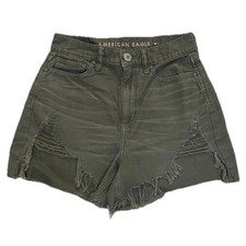 American Eagle Highest Rise Distressed Raw Hem Mom Short Sz 0 Gray BOHO Festival