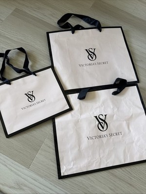 3 X Victoria s Secret Pale Pink Black Glossy Paper Shopping Gift Bag 11x9 &7x6