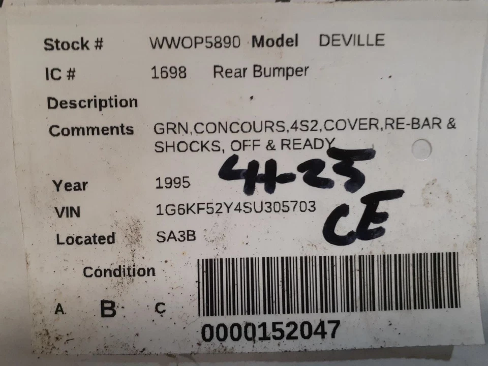 Rear Bumper Fits 95-96 DEVILLE 608239 Foto 4 de 4