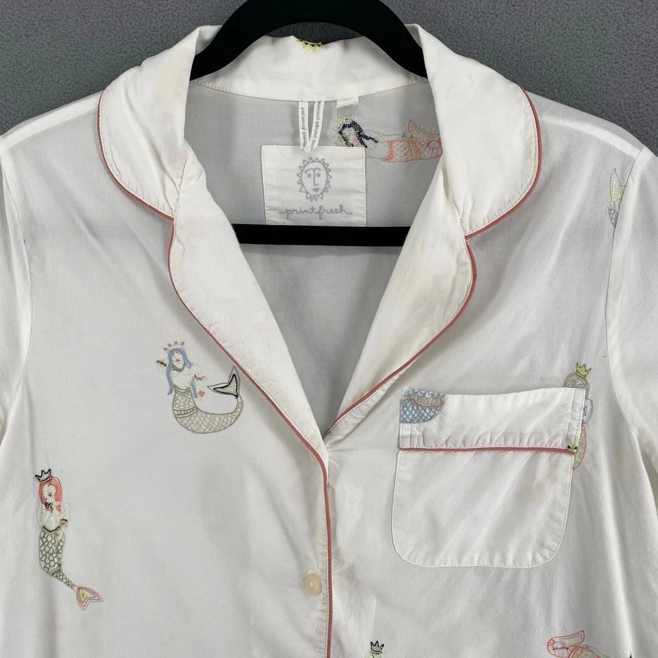 PrintFresh Daughters of Triton Mermaids Short Sleeve Pajama Top Women XS Organic - Imagem 3 de 4