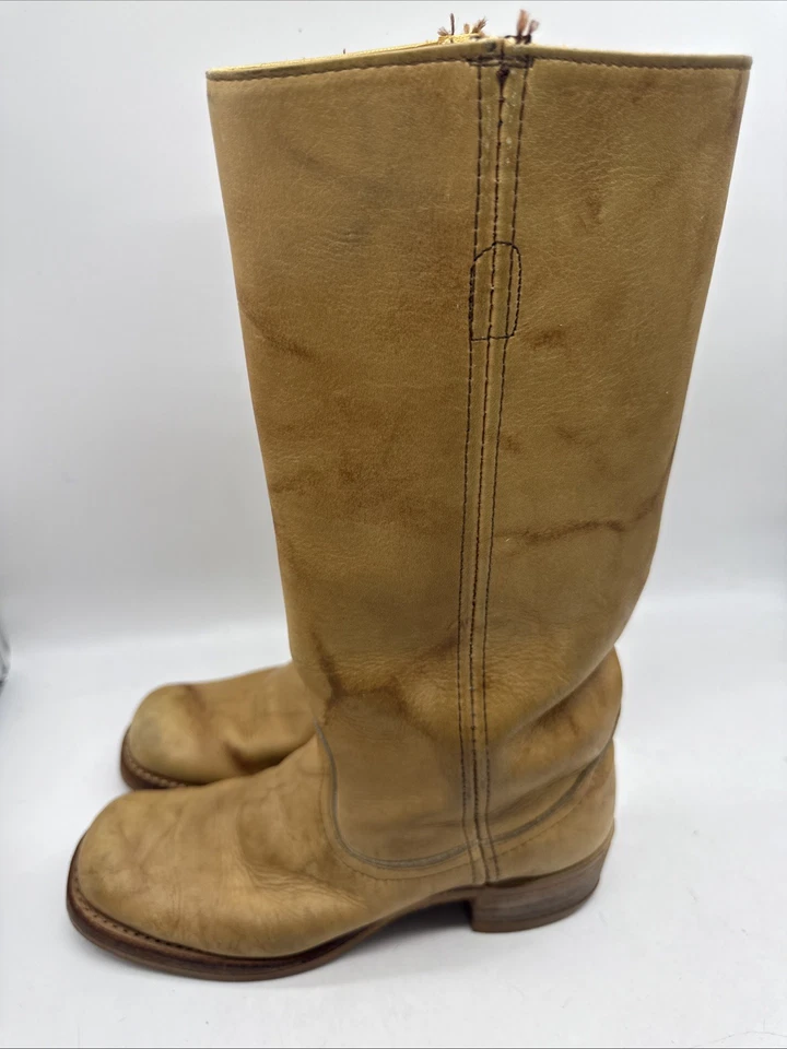 Vtg Campus Boots 7.5D Banana Leather Western Chunky Made USA 90s - Image 3 of 4