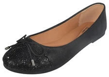TOP MODA Women Rhinestone Ballet Flats Round Toe Sparkly Bow BONNIE-31 Black
