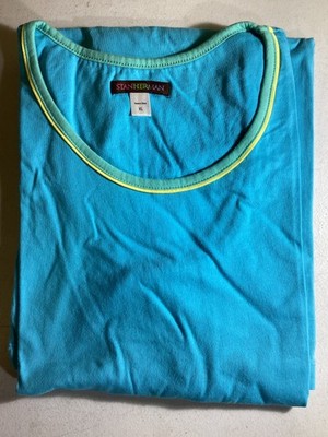 Stan Herman Womens Dress XL Blue With Yellow Border Sleeveless Cotton Dress NWOT