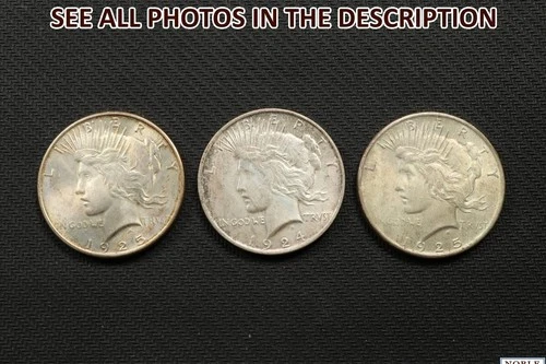 NobleSpirit } 3x 1924-1925 Silver Peace Dollar up to XF Extremely Fine