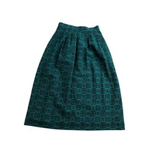 Vintage 80s 90s Jos Bank Turquoise Black Medallion Print 100 Wool Skirt Pockets