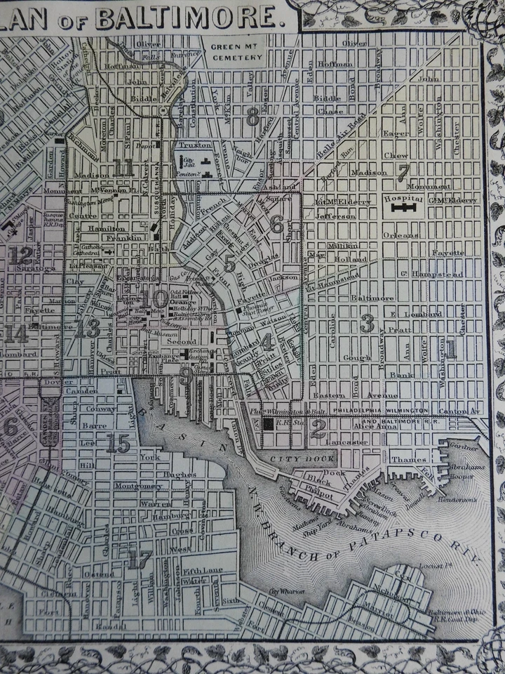 Baltimore Maryland City Plan Patapsco River Green Mt. Cemetery 1872 Mitchell map - Image 3 of 3