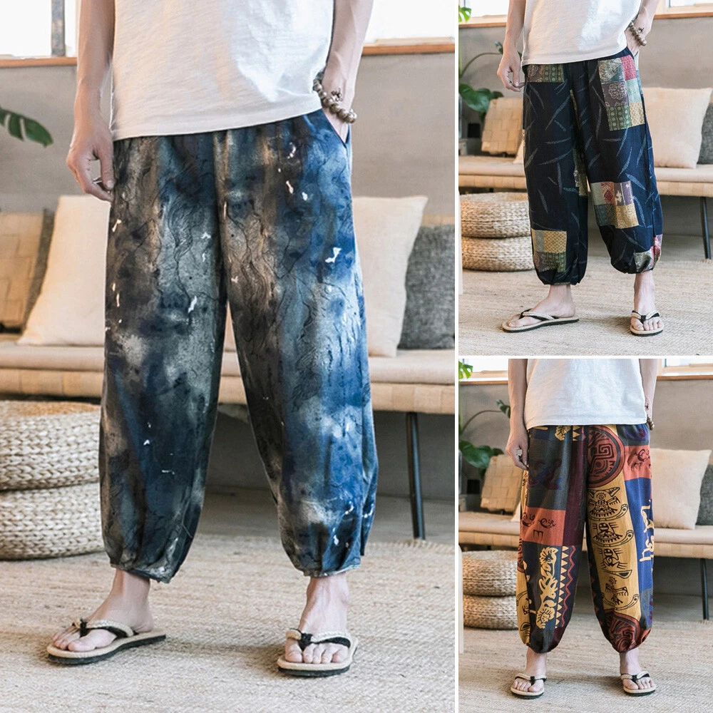 Mens Harem Trousers Loose Yoga Pants Baggy Hippy Casual Holiday