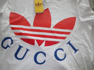 グッチ GUCCI ADIDAS 723384 XJE2A Tシャツ GUCCI x Adidas White red Logo T-Shirt Men's Size S Small Cotton