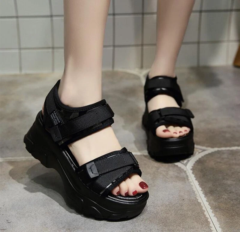 Wedge High Heel Slippers Women New Slip On Ankle Strap Sandals