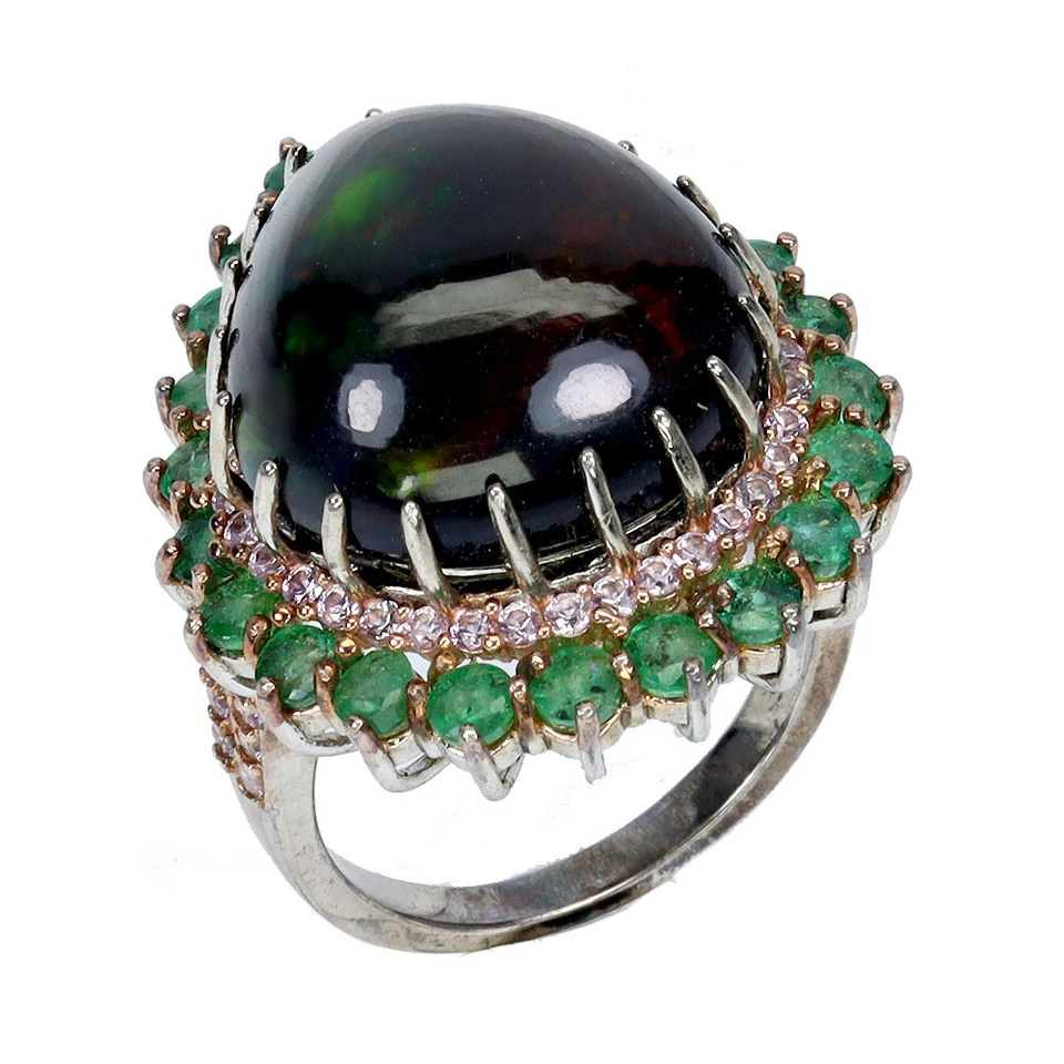 Anillo de plata de ley 925 hecho a mano pera ópalo negro 13 quilates zafiro piedras preciosas joyería Foto 2 de 4
