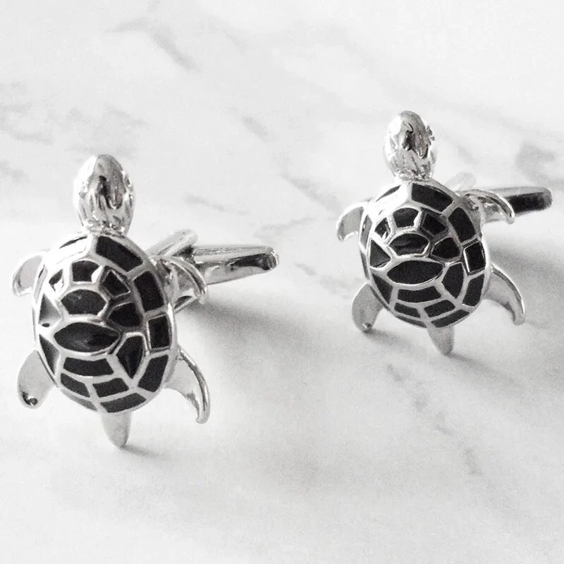 Silver And Black Turtle Cufflinks,  Gift, Formal ,FREE SHIPPING. + GIFT BAG - Image 3 of 4