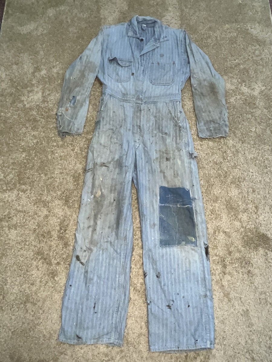 Vintage Big Mac Denim Coveralls Mens 40L Herringbone Mechanic