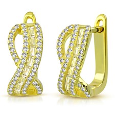 925 Sterling Silver Yellow Gold-Tone Baguette CZ Hoop Huggie Earrings
