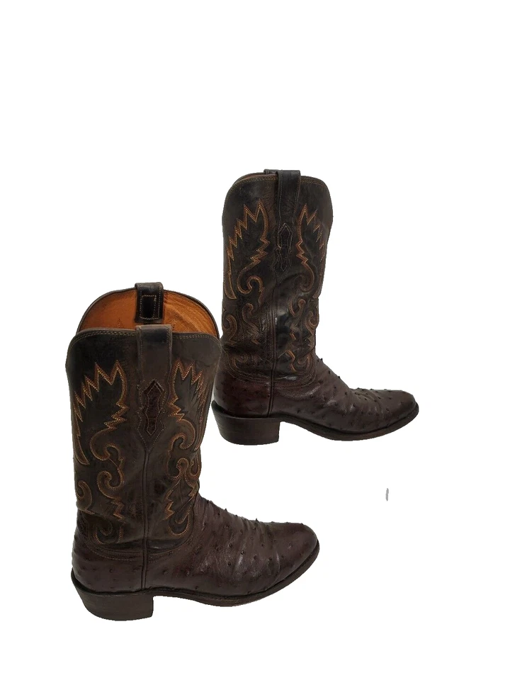 Lucchese Hombres 8.5D Marrón Oscuro Pluma Completa Cuero Avestruz Vaquero Western Exótico Foto 2 de 4