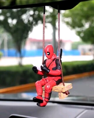 Mini Marvel Deadpool Figure, Rear View Mirror Pendant. Reading Deadpool Action 