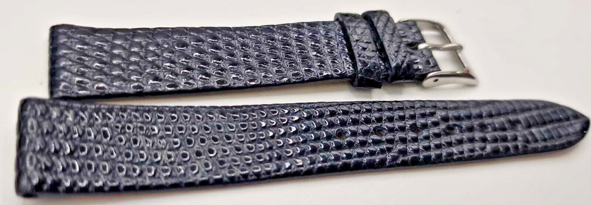 Elegante cinturino artigianale lucertola blu piatto mm14-16-18-20