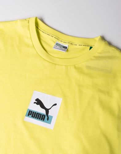 PUMA T-Shirt Top Size M Print Logo Yellow Short Sleeves Crew Neck - Picture 5 of 6