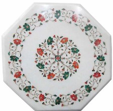 15 " Marbre Table Top Demi Précieux Pierres Handmade Art Incrustation Home Décor