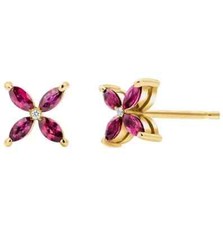 2Ct Marquise Cut Lab Created Ruby Flower Stud Earrings In 14K Yellow Gold Plated