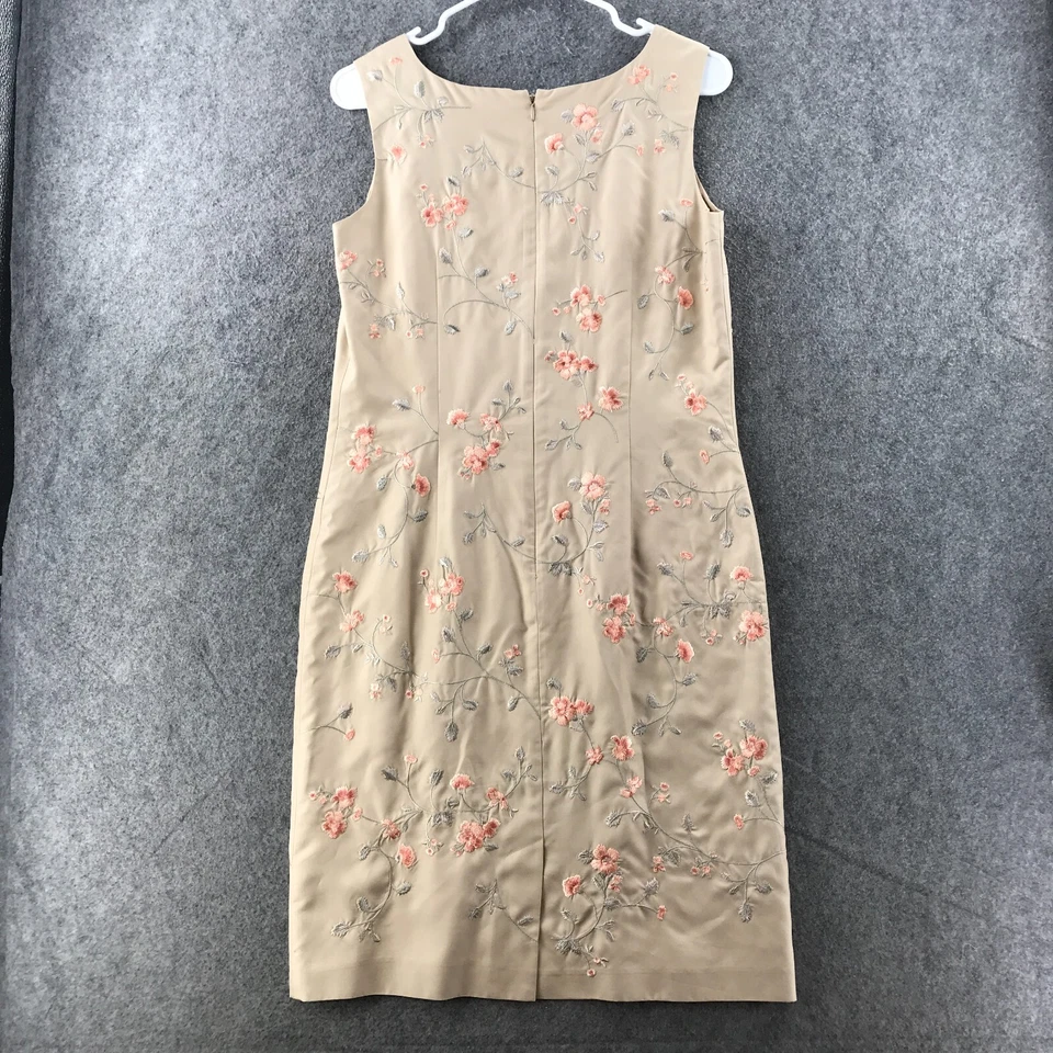 Vestido Vaina Esquinero Informal Mujer Talla 4 Tostado Floral Bordado 100% Seda Cóctel Foto 2 de 4
