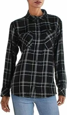 Sanctuary Clothing Womens Plaid Button Up Shirt Top Pockets Black Size X Small