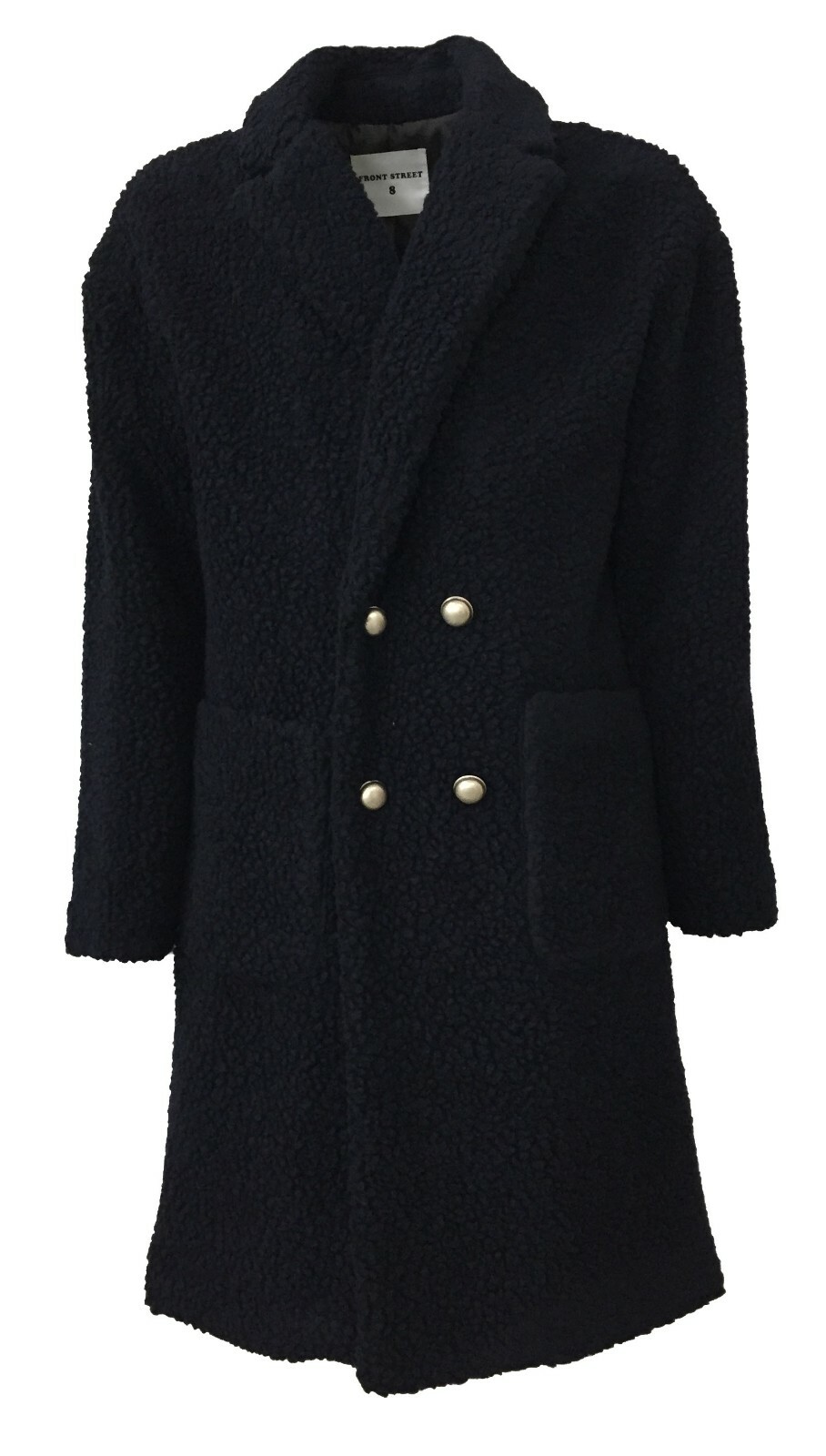 Пальто FRONT STREET 8 Мужское синее двубортное ПАЛЬТО FR280 TEDDY OVER COAT Сделано В Италии