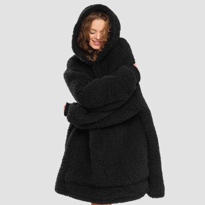 New Oversized Hoody Black Sherpa Hoodie Blanket Kuddly