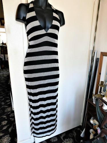 LADIES SEXY SILVER LUREX BLACK STRIPED 