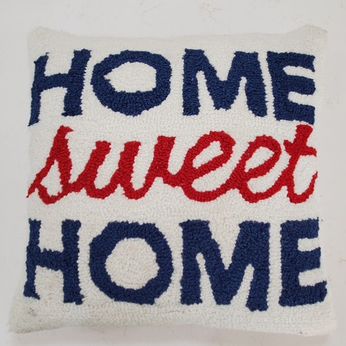 Red White & Blue Wool Tufted Square 15x15" Pillow Home Sweet Home - Picture 6 of 24