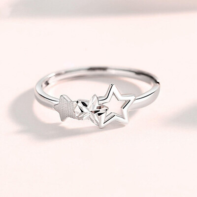 PT950 Pure Platinum 950 Band Women Gift Lucky Hollow Three Star Ring 2.2-2.4g