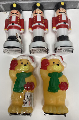 Vintage 1995 Empire Blow Mold Light Toppers Lot of (5) Nutcracker & Xmas Bear