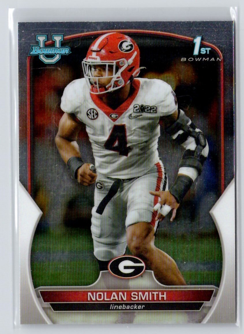 2022 Bowman University Chrome #33 Nolan Smith Football Card Georgia Bulldogs