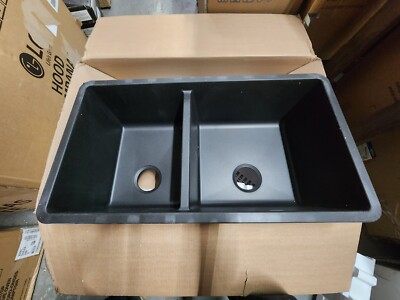BlancoPRECIS Coal Black Granite Composite 33 in. 60/40 Double Bowl...