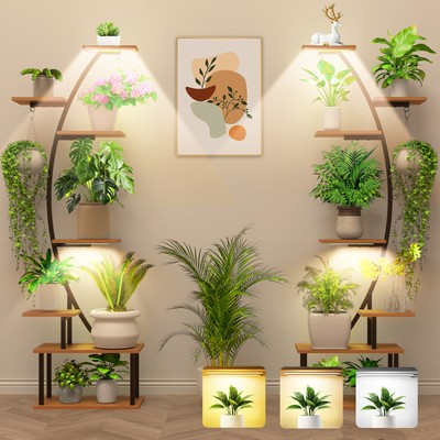 2pcs Tall Plant Stands With Grow Lights 5.5FT Plant Shelf Display Rack Half Moon