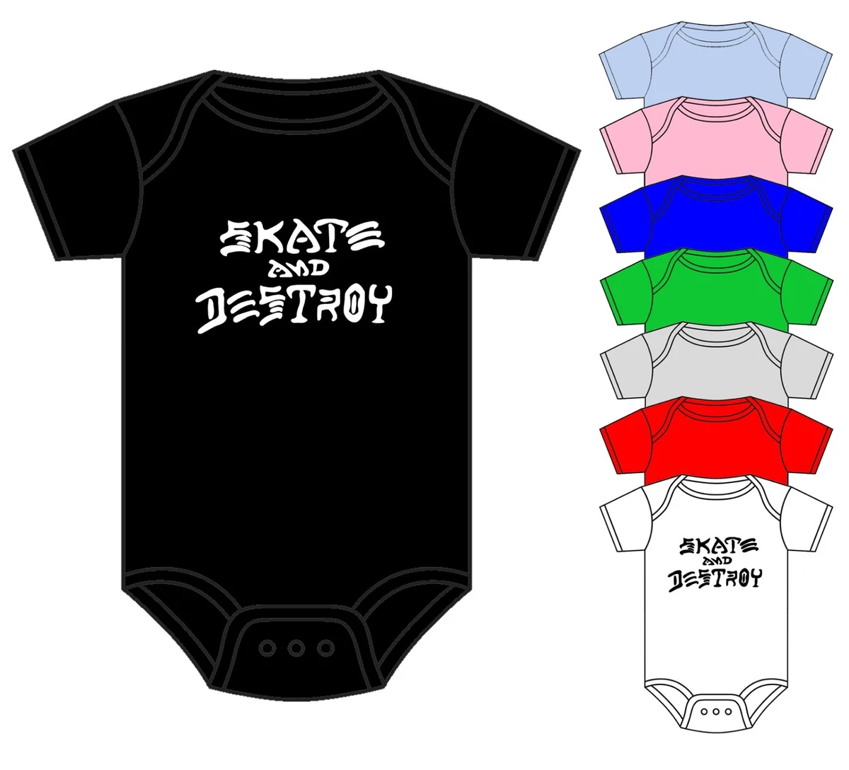 SKATE AND DESTROY BABYGROW BABY VEST SKATER BMX THRASHER ASST COLOURS 0 18 M NEW