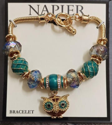 NWT Napier Gold Tone Owl Charm Slider Bracelet