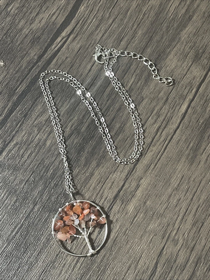 Colgante Árbol de la Vida Ágata Roja + Bolsa de Regalo Azul Cadena Acero Inoxidable 20" Foto 2 de 4